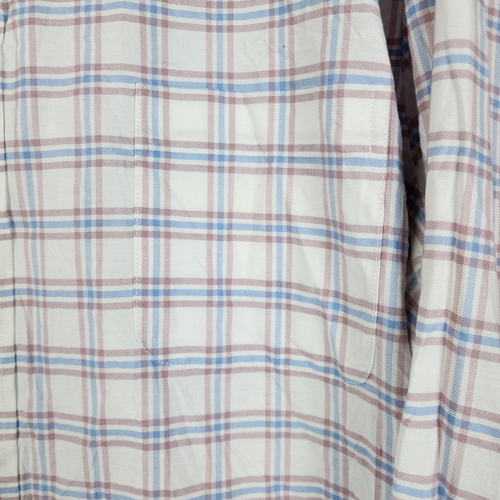 Stafford Button Down Shirt Mens XXL White Blue Burgundy Plaid Coolmax Regular - Picture 9 of 9